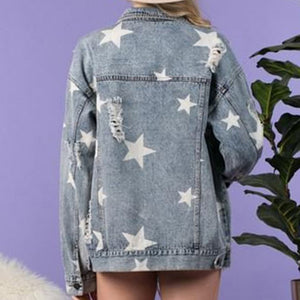 Womens Jacket-Star Distressed Denim Shacket