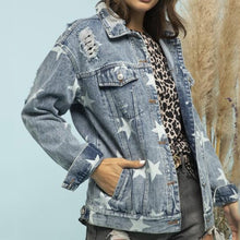 Load image into Gallery viewer, Womens Jacket-Star Distressed Denim Shacket
