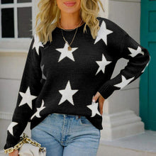 Load image into Gallery viewer, Womens Sweater-Green Star Pattern Round Neck Sweater
