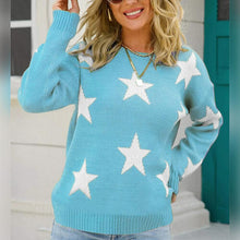 Load image into Gallery viewer, Womens Sweater-Green Star Pattern Round Neck Sweater
