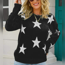 Load image into Gallery viewer, Womens Sweater-Green Star Pattern Round Neck Sweater
