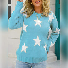 Load image into Gallery viewer, Womens Sweater-Green Star Pattern Round Neck Sweater
