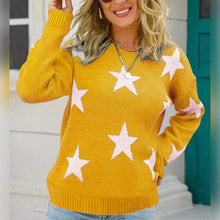 Load image into Gallery viewer, Womens Sweater-Green Star Pattern Round Neck Sweater
