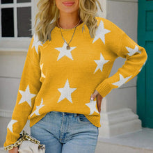 Load image into Gallery viewer, Womens Sweater-Green Star Pattern Round Neck Sweater
