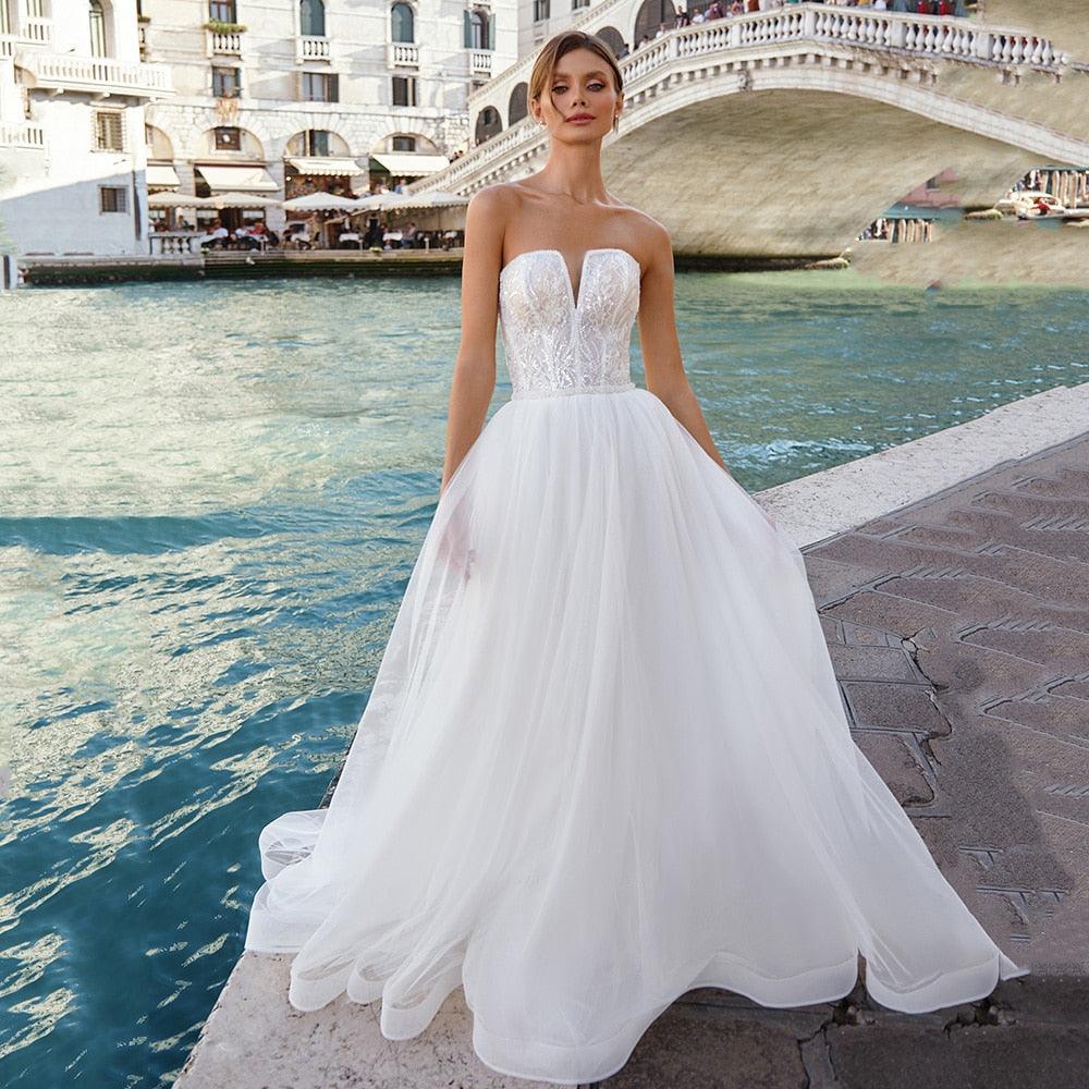 A Line Wedding Dress-Strapless Beach Wedding Dress | Wedding Dresses