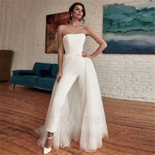 Load image into Gallery viewer, Strapless Beach Bridal Jumpsuit Wedding Dress | Detachable Train Broke Girl Philanthropy
