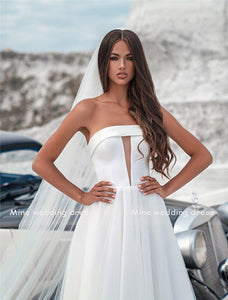 A Line Beach Wedding Dress-Strapless Satin Beach Wedding Dress | Wedding Dresses