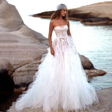 Load image into Gallery viewer, Strapless Ruffled Tulle Lace Bohemian Wedding Dress Broke Girl Philanthropy
