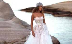 Bohemian Wedding Dress-Strapless Ruffled Lace Bohemian Wedding Dress | Wedding Dresses