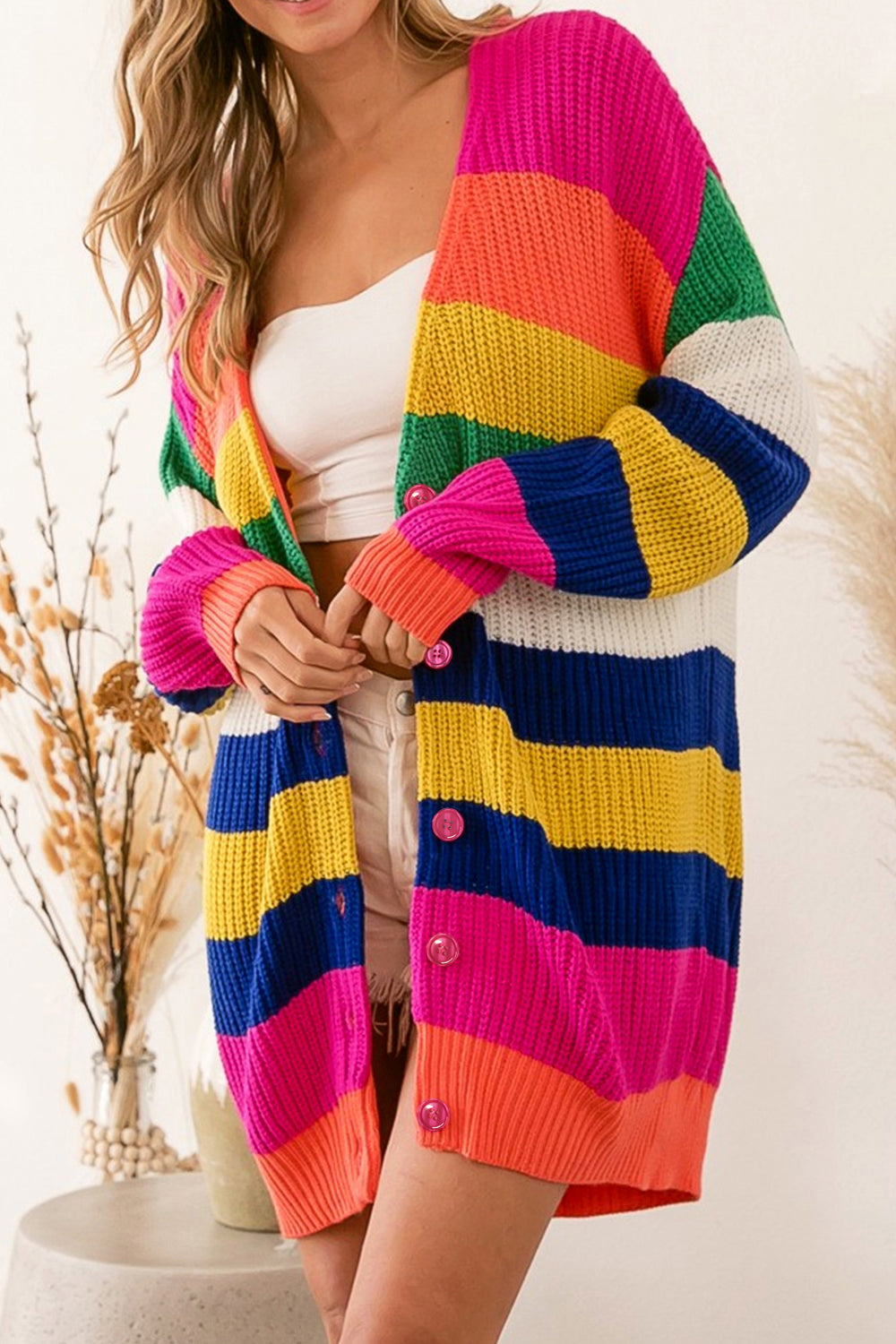 Womens Sweater-Button Down Longline Cardigan