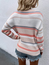 Load image into Gallery viewer, Womens Sweater-Striped Drop Shoulder Round Neck Pullover Sweater
