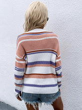 Load image into Gallery viewer, Womens Sweater-Striped Drop Shoulder Round Neck Pullover Sweater
