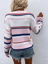 Load image into Gallery viewer, Womens Sweater-Striped Drop Shoulder Round Neck Pullover Sweater
