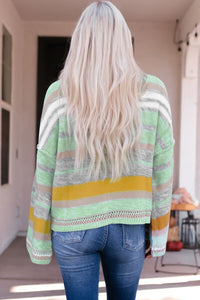 Womens Sweater-Striped Dropped Shoulder Flare Sleeve Sweater | sweater