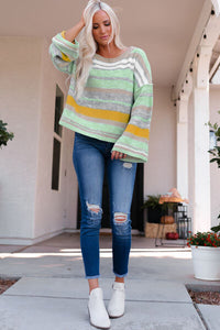 Womens Sweater-Striped Dropped Shoulder Flare Sleeve Sweater | sweater