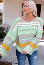 Load image into Gallery viewer, Womens Sweater-Striped Dropped Shoulder Flare Sleeve Sweater | sweater
