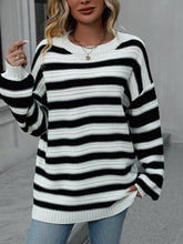 Load image into Gallery viewer, Womens Sweater-Striped Dropped Shoulder Sweater
