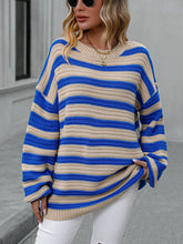 Load image into Gallery viewer, Womens Sweater-Striped Dropped Shoulder Sweater
