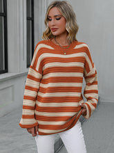 Load image into Gallery viewer, Womens Sweater-Striped Dropped Shoulder Sweater
