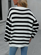 Load image into Gallery viewer, Womens Sweater-Striped Dropped Shoulder Sweater
