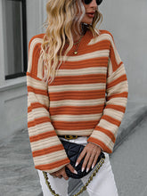 Load image into Gallery viewer, Womens Sweater-Striped Dropped Shoulder Sweater
