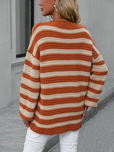 Load image into Gallery viewer, Womens Sweater-Striped Dropped Shoulder Sweater
