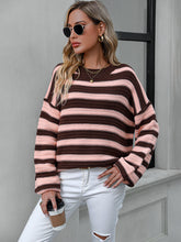 Load image into Gallery viewer, Womens Sweater-Striped Dropped Shoulder Sweater
