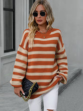 Load image into Gallery viewer, Womens Sweater-Striped Dropped Shoulder Sweater
