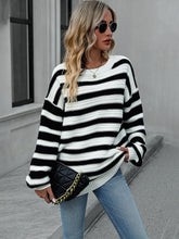 Load image into Gallery viewer, Womens Sweater-Striped Dropped Shoulder Sweater
