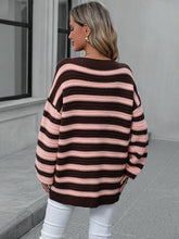 Load image into Gallery viewer, Womens Sweater-Striped Dropped Shoulder Sweater
