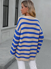 Load image into Gallery viewer, Womens Sweater-Striped Dropped Shoulder Sweater
