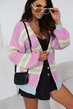 Load image into Gallery viewer, Womens Sweater-Striped Lantern Sleeve Dropped Shoulder Cardigan | top
