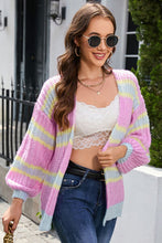 Load image into Gallery viewer, Womens Sweater-Striped Lantern Sleeve Dropped Shoulder Cardigan | top
