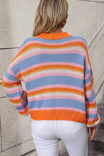 Load image into Gallery viewer, Womens Sweater-Striped Round Neck Dropped Shoulder Sweater
