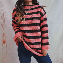 Load image into Gallery viewer, Womens Sweater-Striped Round Neck Long Sleeve Sweater
