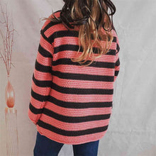 Load image into Gallery viewer, Womens Sweater-Striped Round Neck Long Sleeve Sweater
