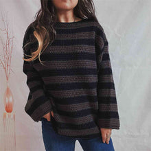 Load image into Gallery viewer, Womens Sweater-Striped Round Neck Long Sleeve Sweater
