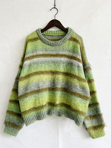 Womens Sweater-Striped Round Neck Long Sleeve Sweater