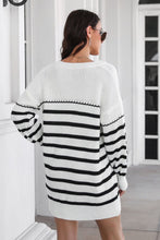 Load image into Gallery viewer, Womens Sweater Dress-Striped V-Neck Drop Shoulder Sweater Dress
