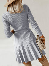 Load image into Gallery viewer, Womens Sweater Dress-Surplice Neck Tie Front Pleated Sweater Dress
