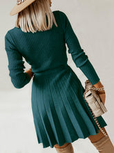 Load image into Gallery viewer, Womens Sweater Dress-Surplice Neck Tie Front Pleated Sweater Dress
