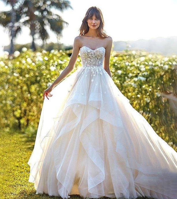 Sweetheart A-Line Lace Tulle Beach Wedding Dress | Sleeveless Broke Girl Philanthropy