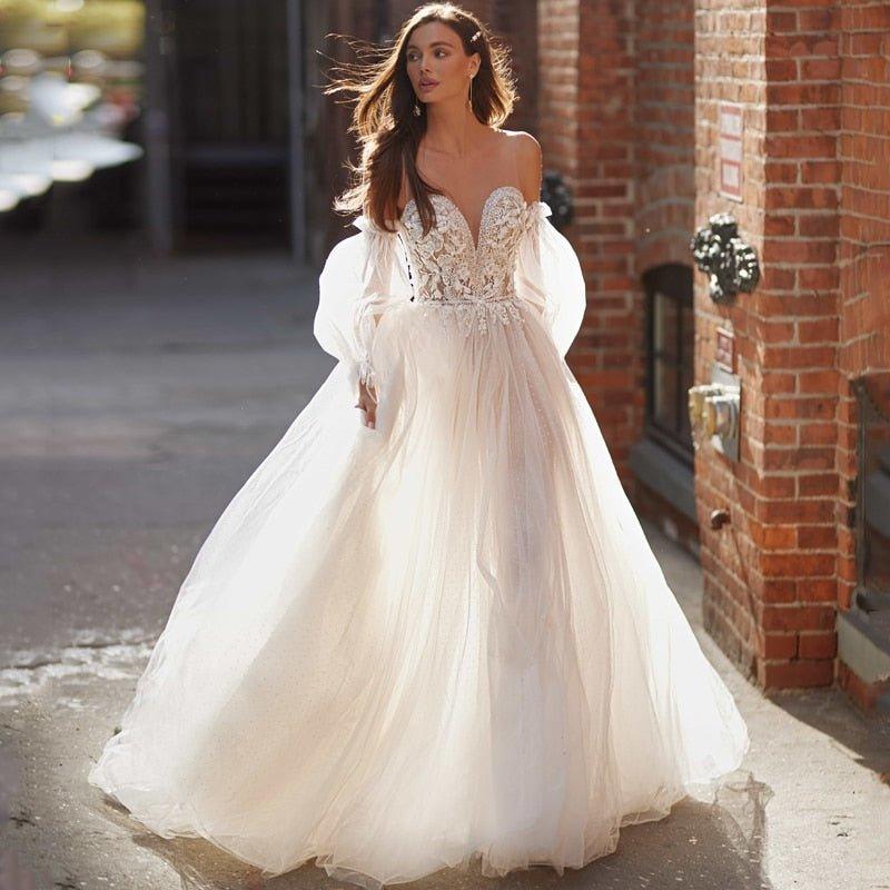 Beach Wedding Dress-Sweetheart Puff Sleeve Bridal Dress | Wedding Dresses