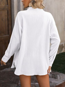 Womens Blouse-Textured Button Up Dropped Shoulder Shirt | Tops/Blouses & Shirts