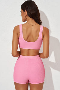 Womens Activewear-Textured Sports Bra and Shorts Set | Activewear/Activewear Sets