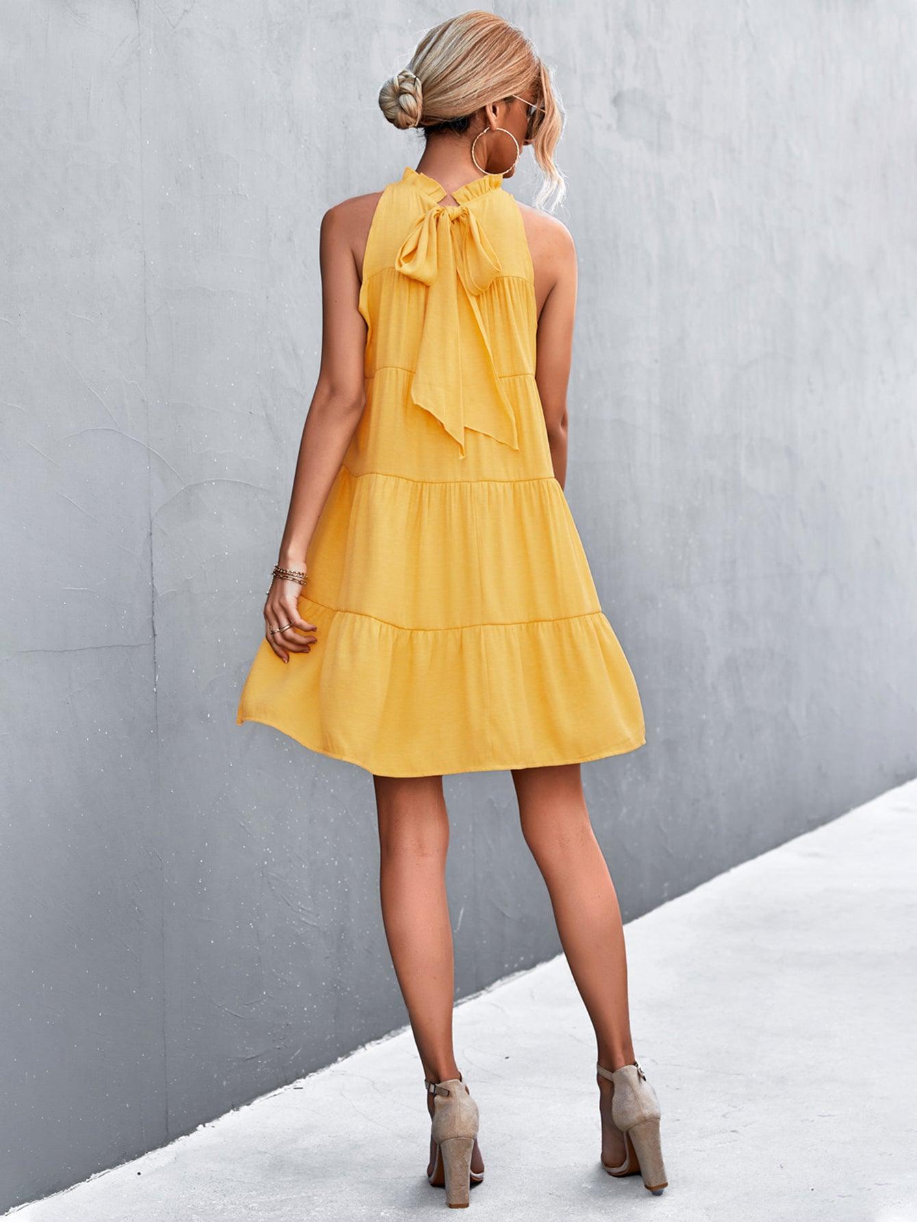 Womens Dress-Tie Back Mock Neck Tiered Dress | Dress