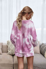 Load image into Gallery viewer, Womens Shorts Set-Tie-Dye Dropped Shoulder Top and Shorts Lounge Set
