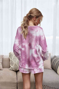 Womens Shorts Set-Tie-Dye Dropped Shoulder Top and Shorts Lounge Set