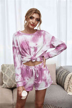 Load image into Gallery viewer, Womens Shorts Set-Tie-Dye Dropped Shoulder Top and Shorts Lounge Set
