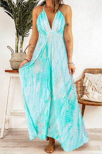 Womens Maxi Dress-Tie-Dye Halter Neck Maxi Dress | Dress